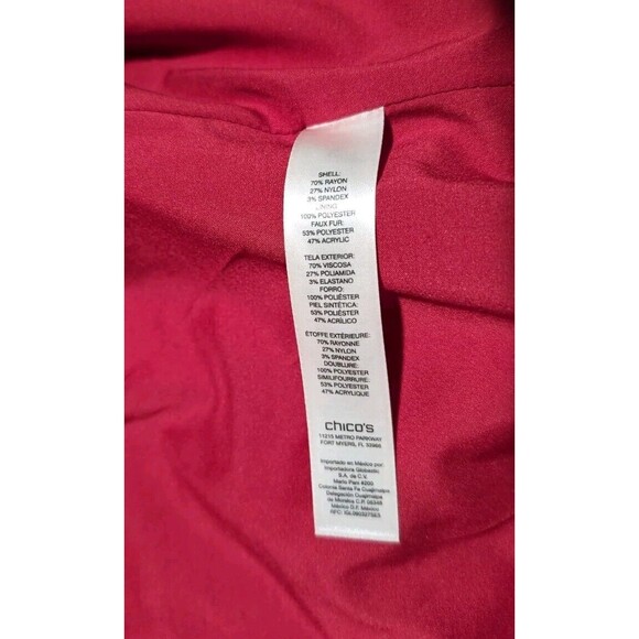 Chico’s Pea Coat Red Faux Fur Removable Collar Size 3 Large - Picture 7 of 13